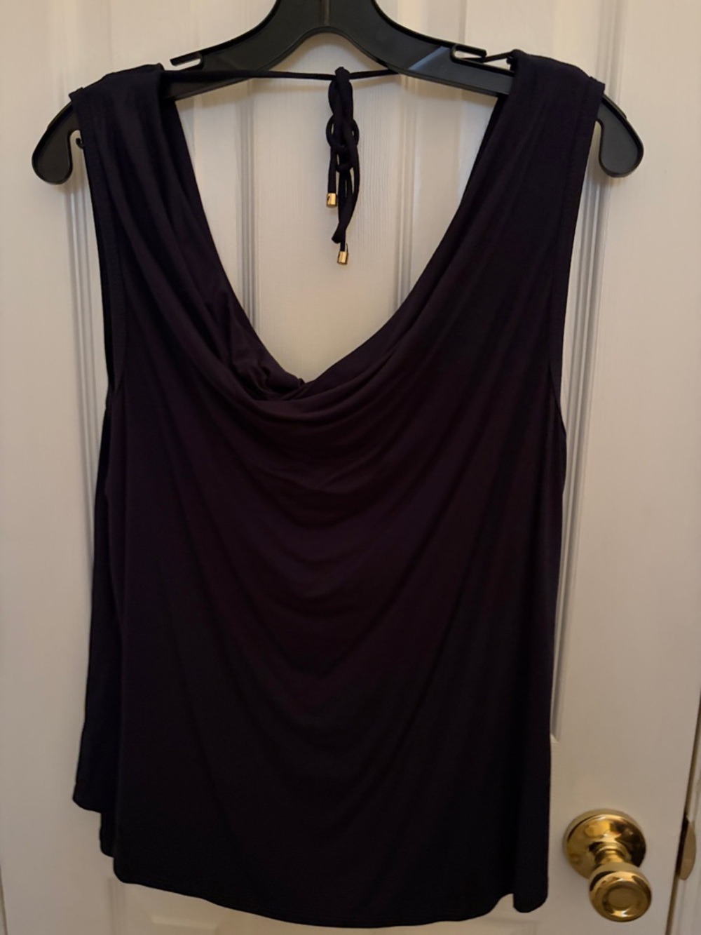 Trina Turk Navy Sleeveless Drape-Neck Tank